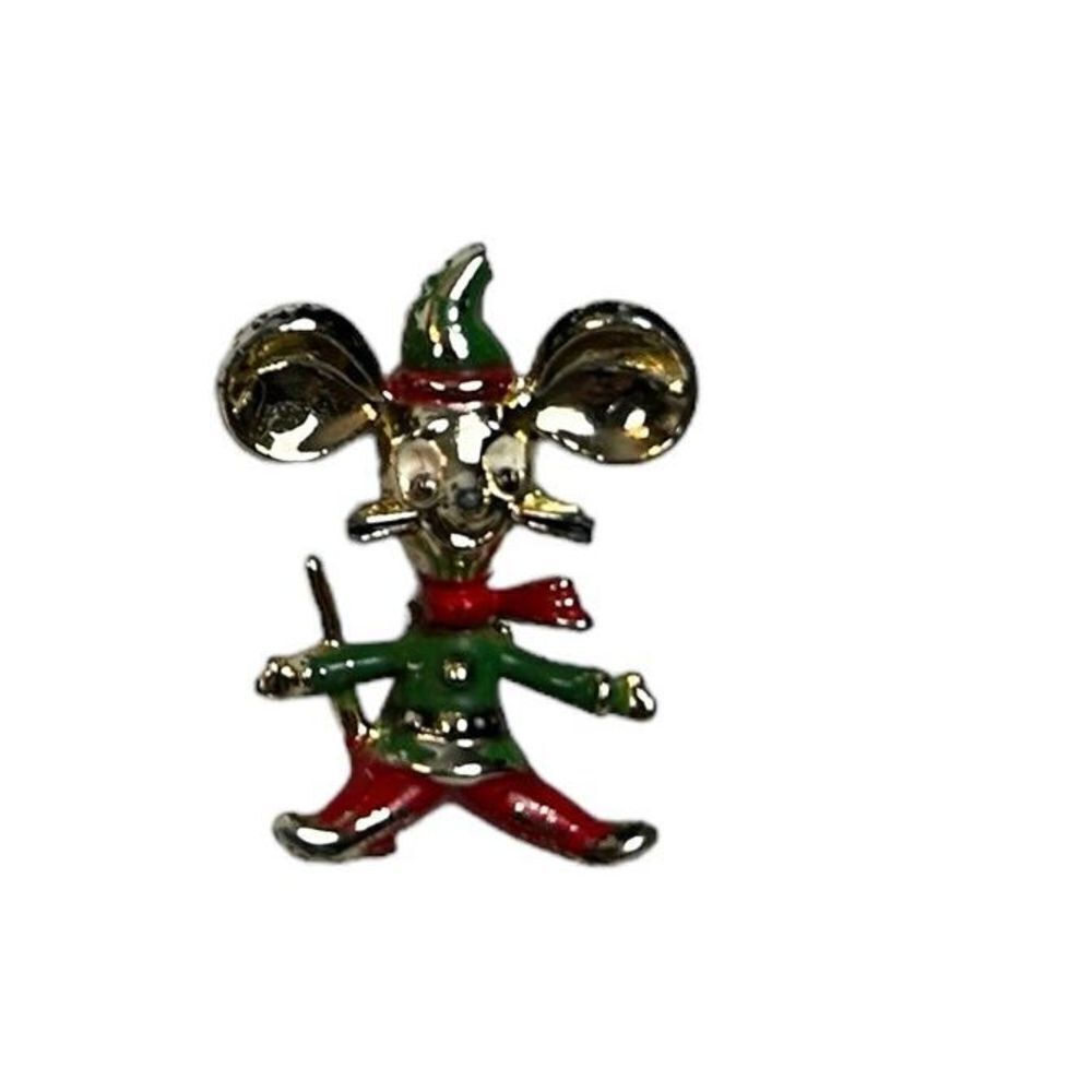 Vintage BJ Beatrix Christmas Mouse Brooch, Christmas Holiday Brooch mouse elf co